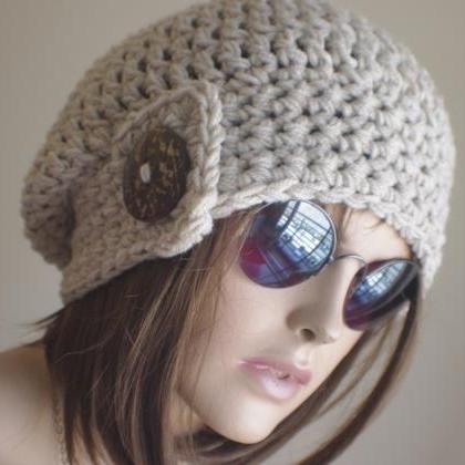 Womens Hat - Chunky Knit Slouchy Brown Melange..