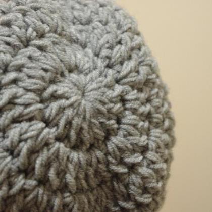 Womens Hat - Chunky Knit Slouchy Dark Gray Beanie..