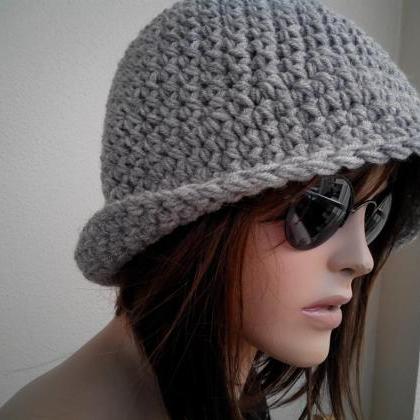 Womens Fedora Hat - Chunky Knit Slouchy Beige..