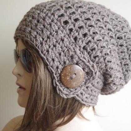 Womens Hat - Chunky Knit Slouchy Brown Melange..