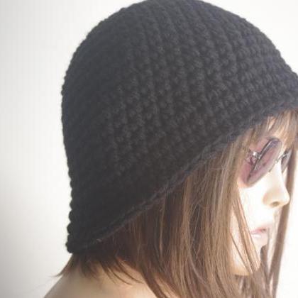 Womens Fedora Hat - Chunky Knit Slouchy Black..