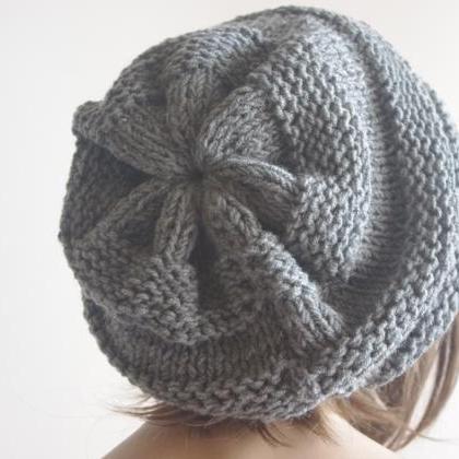 Womens Fedora Hat - Chunky Knit Slouchy Dark Gray..