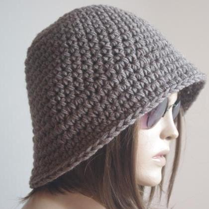 Womens Fedora Hat - Chunky Knit Slouchy Brown..