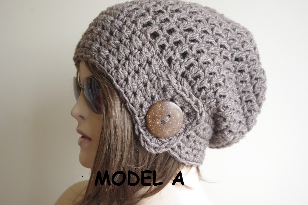Womens Hat - Chunky Knit Slouchy Brown Melange Beanie Slouch Hat Fall Winter Accessories Beanie Autumn Christmas Fashion