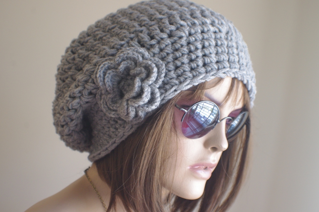 Womens Hat - Chunky Knit Slouchy Gray Beanie Slouch Hat Fall Winter Accessories Beanie Autumn Christmas Fashion