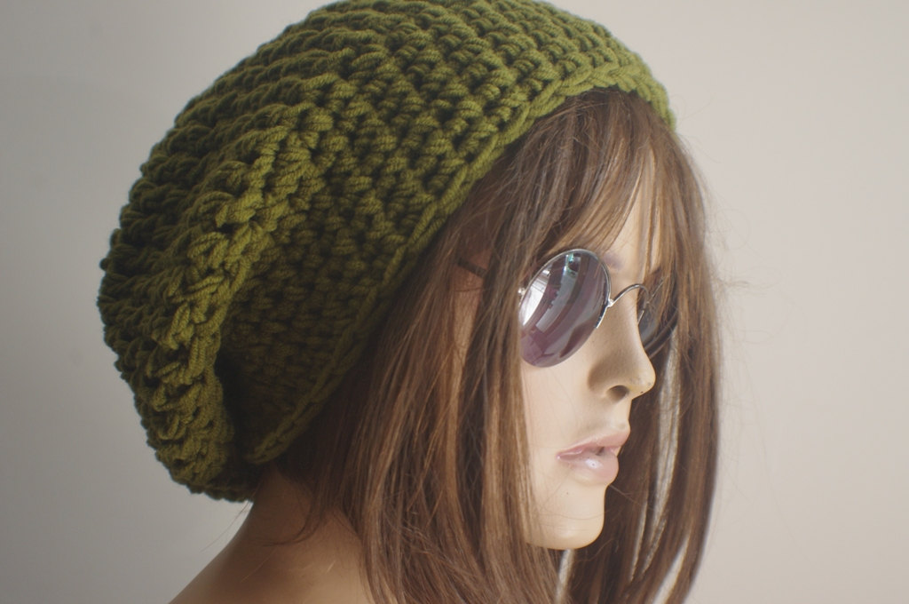 Womens Hat - Chunky Knit Slouchy Green Beanie Slouch Hat Fall Winter Accessories Beanie Autumn Christmas Fashion